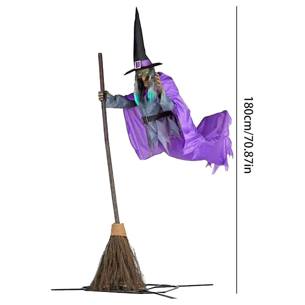 Halloween Flying Witch Decor Flying Witch Decoration with Terrifying Sounds & Lights Large Hovering Witch Prop with Glowing Eyes