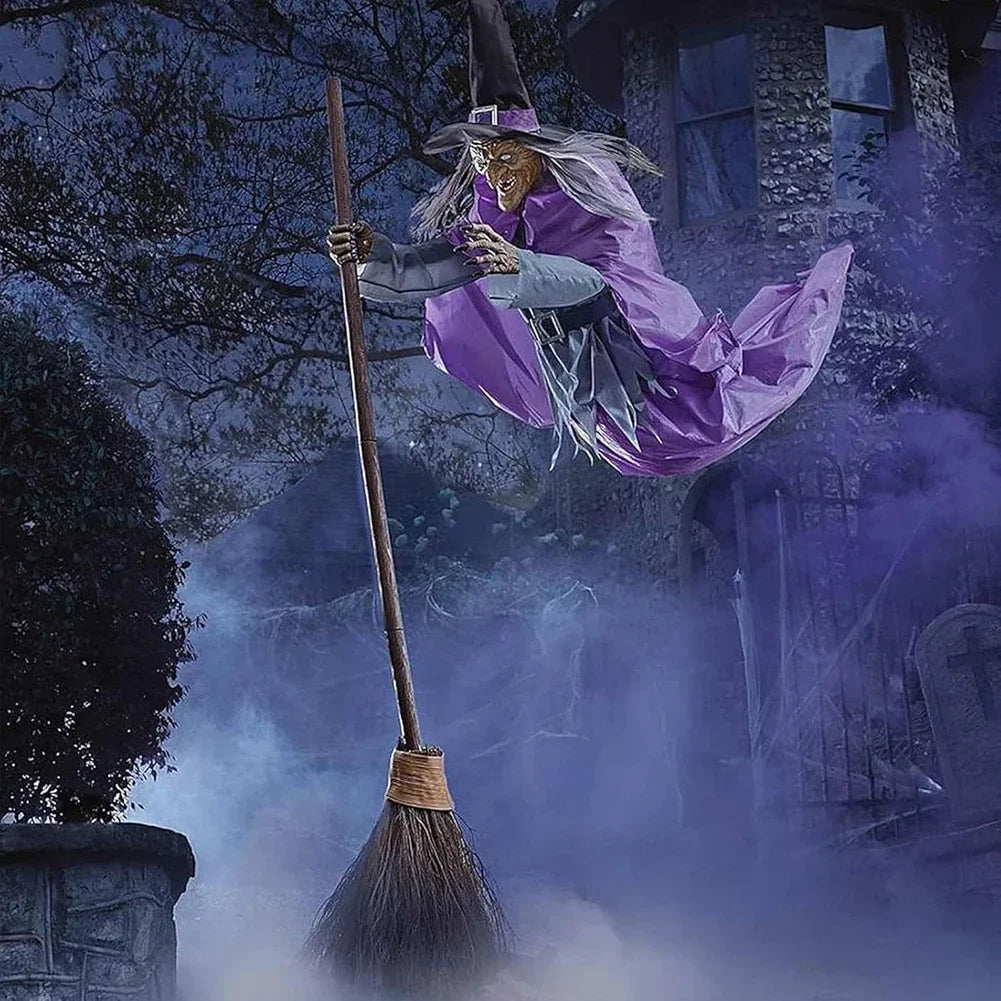 Halloween Flying Witch Decor Flying Witch Decoration with Terrifying Sounds & Lights Large Hovering Witch Prop with Glowing Eyes