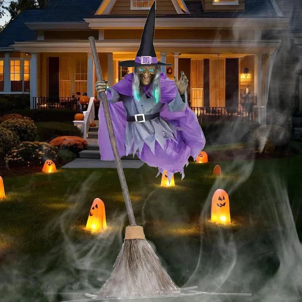 Halloween Flying Witch Decor Flying Witch Decoration with Terrifying Sounds & Lights Large Hovering Witch Prop with Glowing Eyes