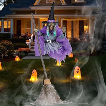 Halloween Flying Witch Decor Flying Witch Decoration with Terrifying Sounds & Lights Large Hovering Witch Prop with Glowing Eyes