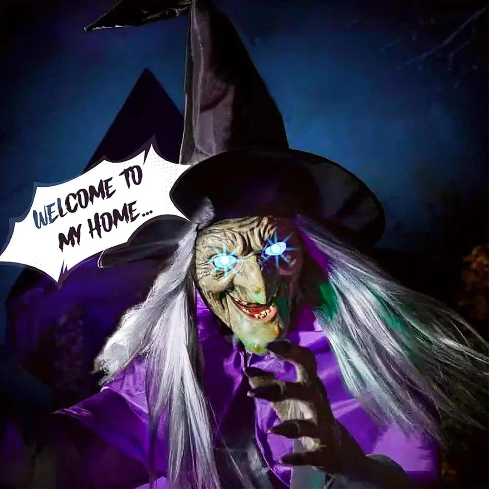 Halloween Flying Witch Decor Flying Witch Decoration with Terrifying Sounds & Lights Large Hovering Witch Prop with Glowing Eyes